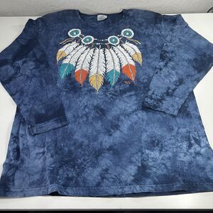 Vintage Lynee Apparel Womens Large Top Dream Catcher Coral Blue acid wash